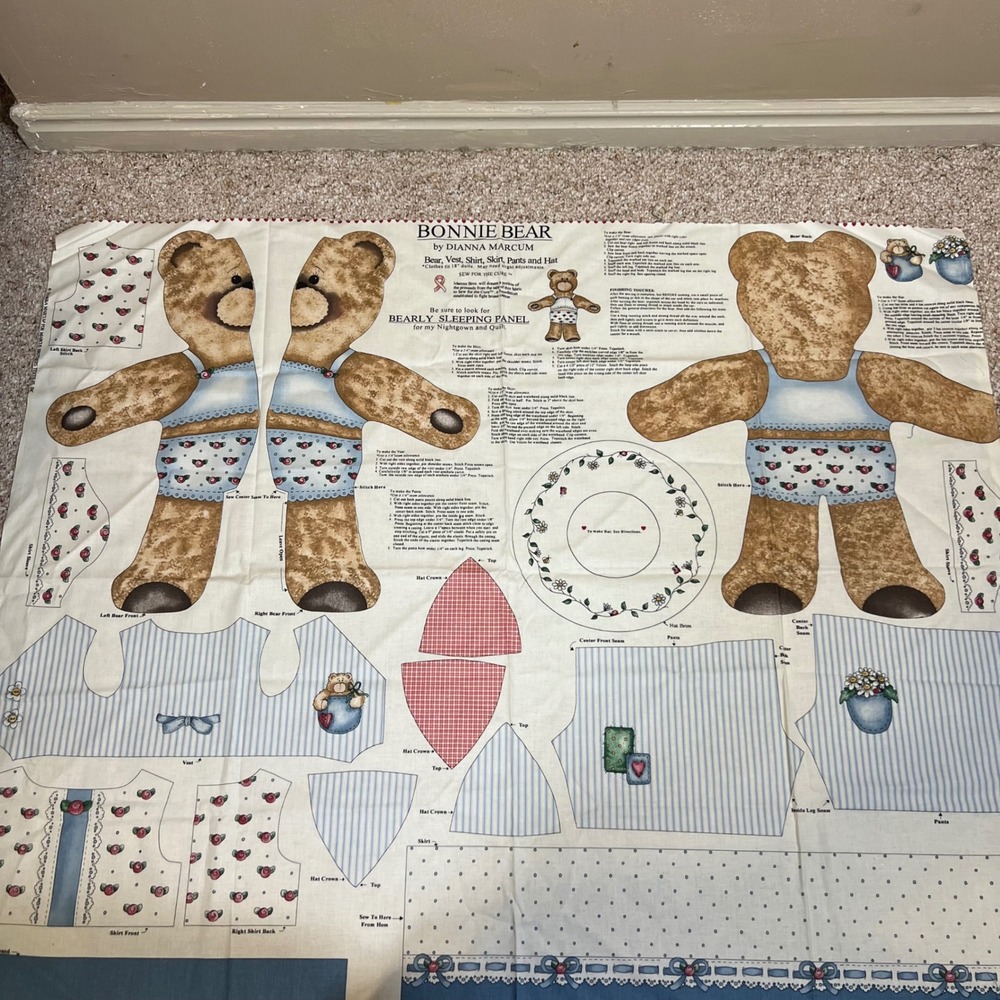 Bonnie Bear Dianna Marcum Marcus Brothers Fabric Panel Cut Sew Teddy Bear